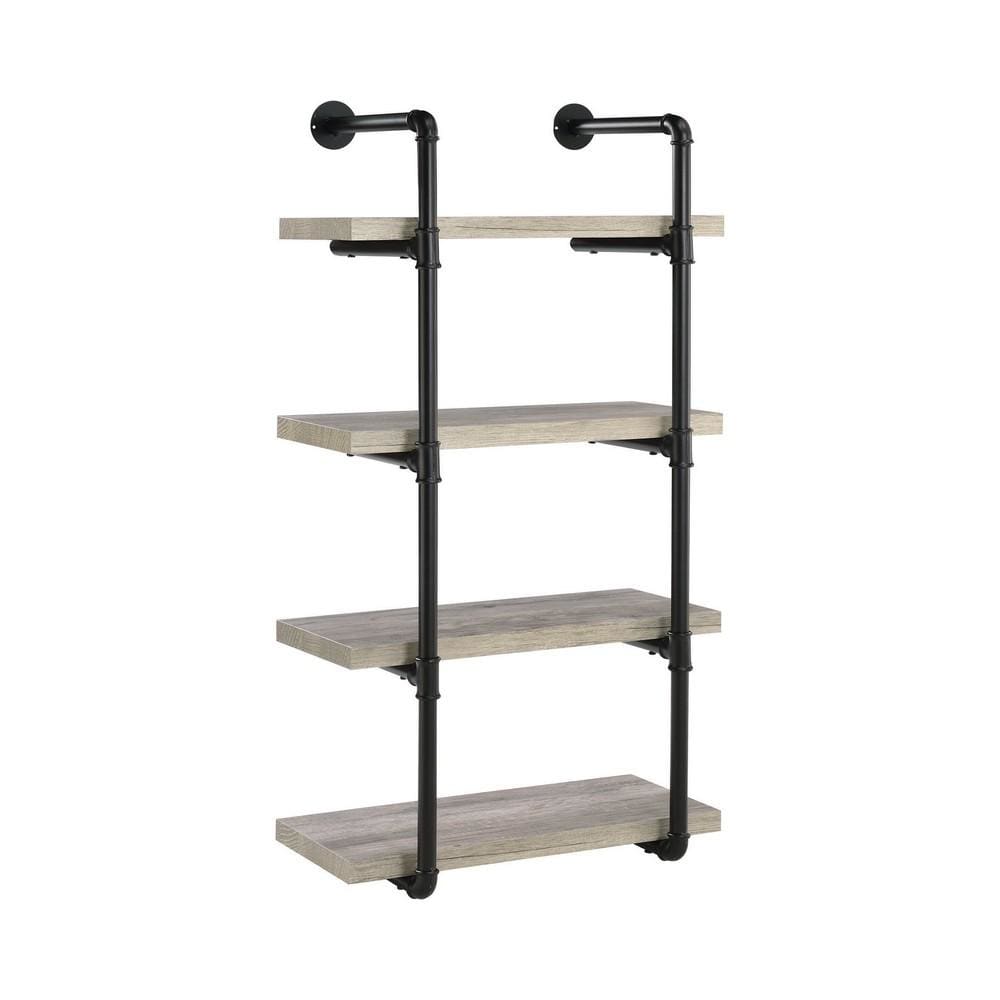 24 Inches 4 Tier Wood and Metal Wall Shelf, Gray and Black By Casagear Home