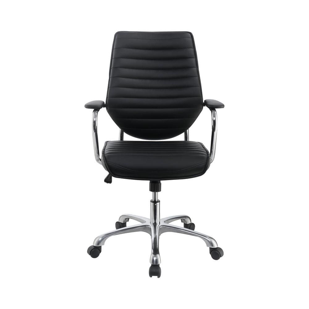 Padded Arm Leatherette Office Swivel Chair Black and Chrome By Casagear Home BM229662