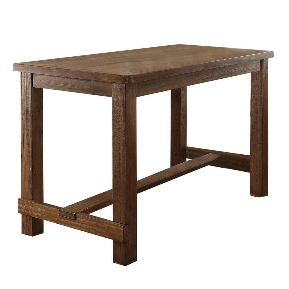 Rustic Plank Wooden Counter Height Table with Block Legs, Oak Brown By Casagear Home