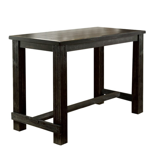 Rustic Plank Wooden Bar Table with Block Legs, Antique Black By Casagear Home
