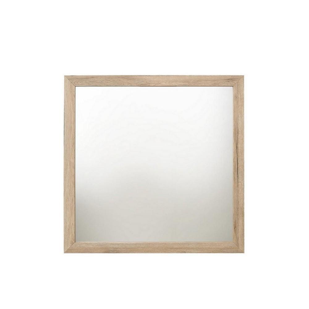 39'' Square Wooden Mirror with Rough Hewn Texture, Brown By Casagear Home