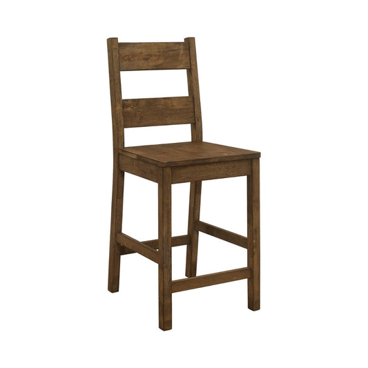 Rustic Ladder Back Counter Height Chair with Wooden Seat, Set of 2, Brown By Casagear Home