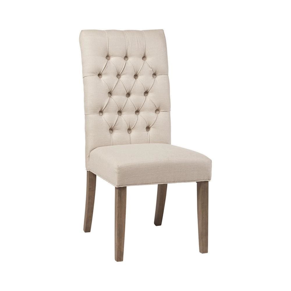 19.5" Button Tufted Fabric Dining Chair, Set of 2, Beige By Casagear home