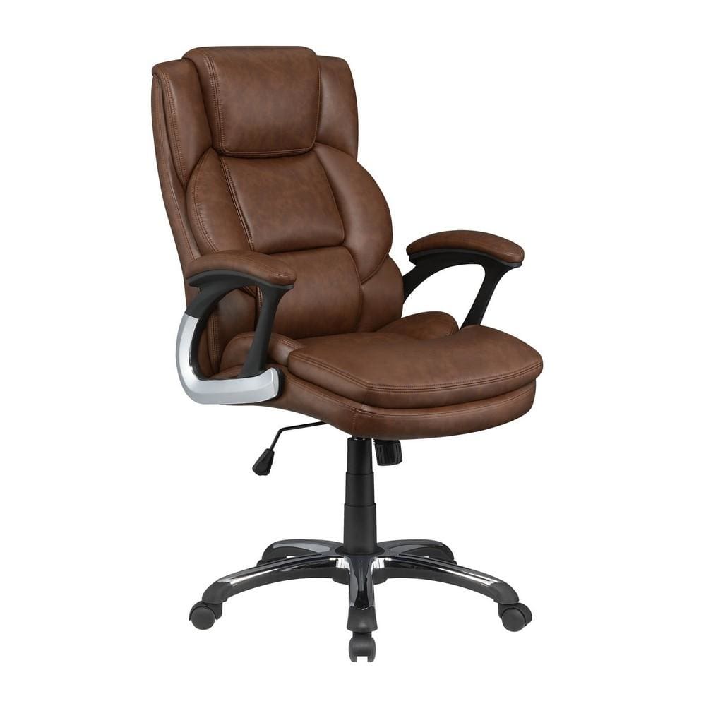 Leatherette Office Chair with Metal Star Base, Brown By Casagear Home