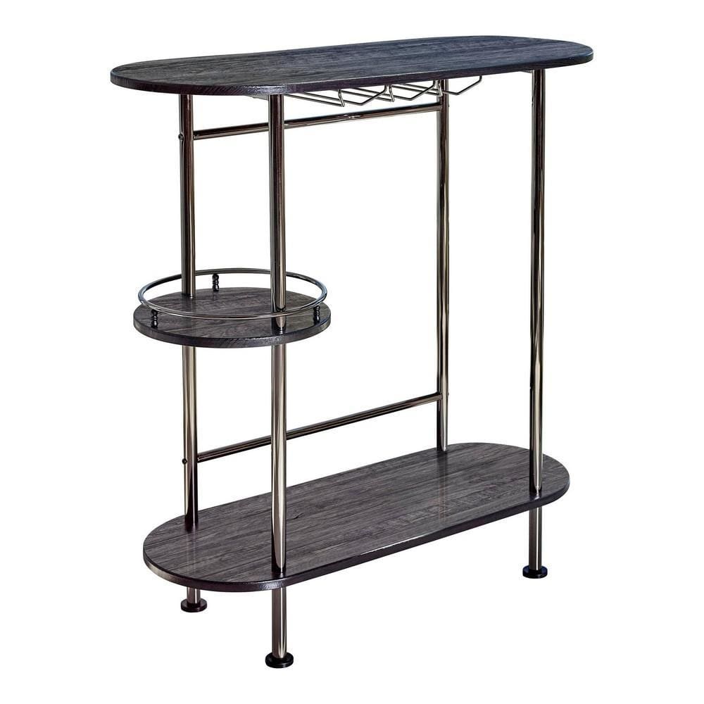 Oblong Metal Bar Unit with Stemware Rack, Gray and Chrome By Casagear Home