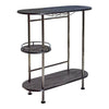 Oblong Metal Bar Unit with Stemware Rack, Gray and Chrome By Casagear Home