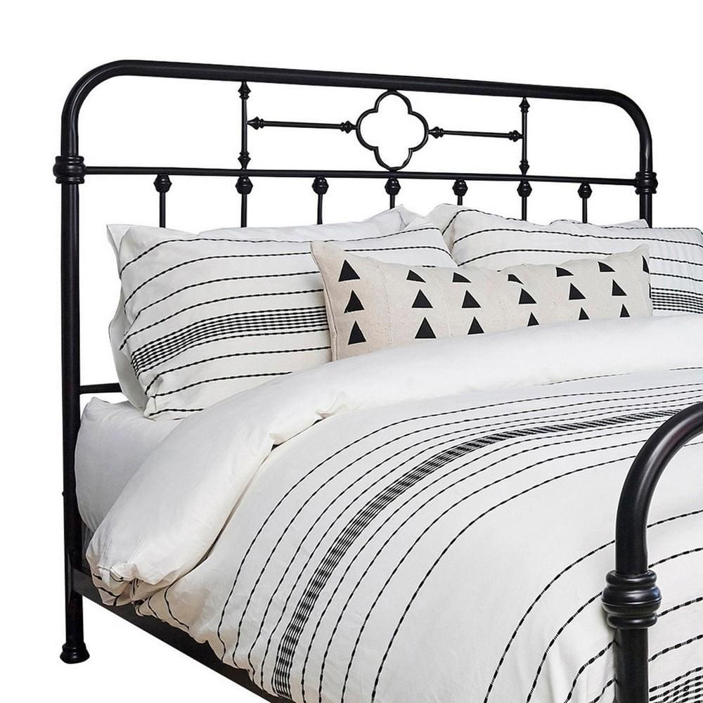 Pipe Metal Queen Headboard with Curved Corners, Black By Casagear Home