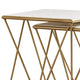 2 Piece Marble Top Nesting Table with Geometric Base White and Gold By Casagear Home BM230482