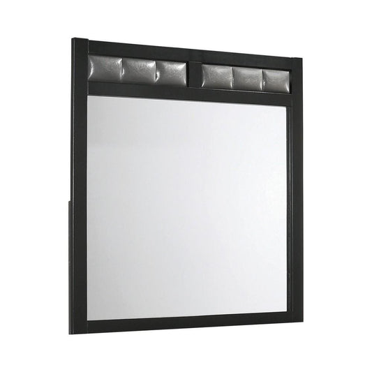 Rectangular Wooden Frame Mirror with Leatherette Padding, Black By Casagear Home