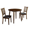 3 Piece Round Dining Table & Leatherette Chair Set, Brown By Casagear Home