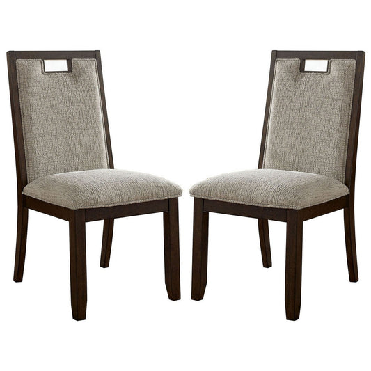 Wood & Fabric Padded Side Chair, Set of 2, Brown & Beige By Casagear Home