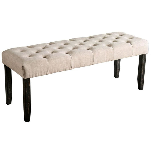 20 Inch Button Tufted Wooden Bench, Antique Black & Beige By Casagear Home