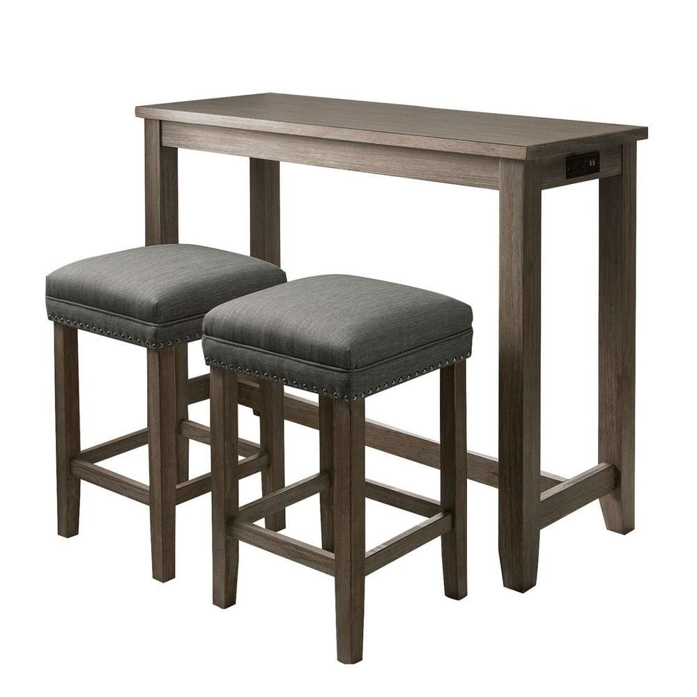 Luna 3 Piece Counter Height Table Dining Set  | Stools Included | Gray