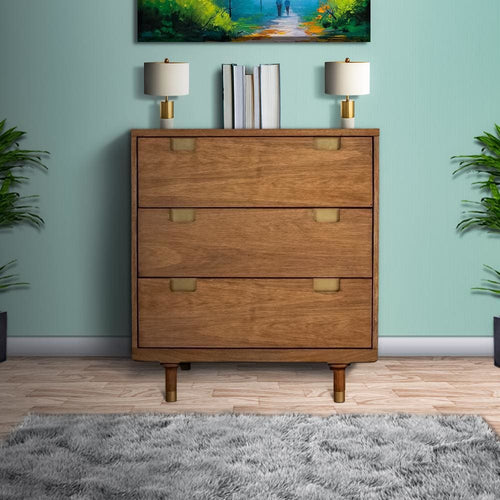 Logan Tall Dresser Chest | 34" | 3 Drawer | Small | Cutout Pull Handles | Brown