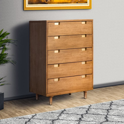 Logan Tall Dresser Chest | 48" | 5 Drawer | Cutout Pull Handles | Brown