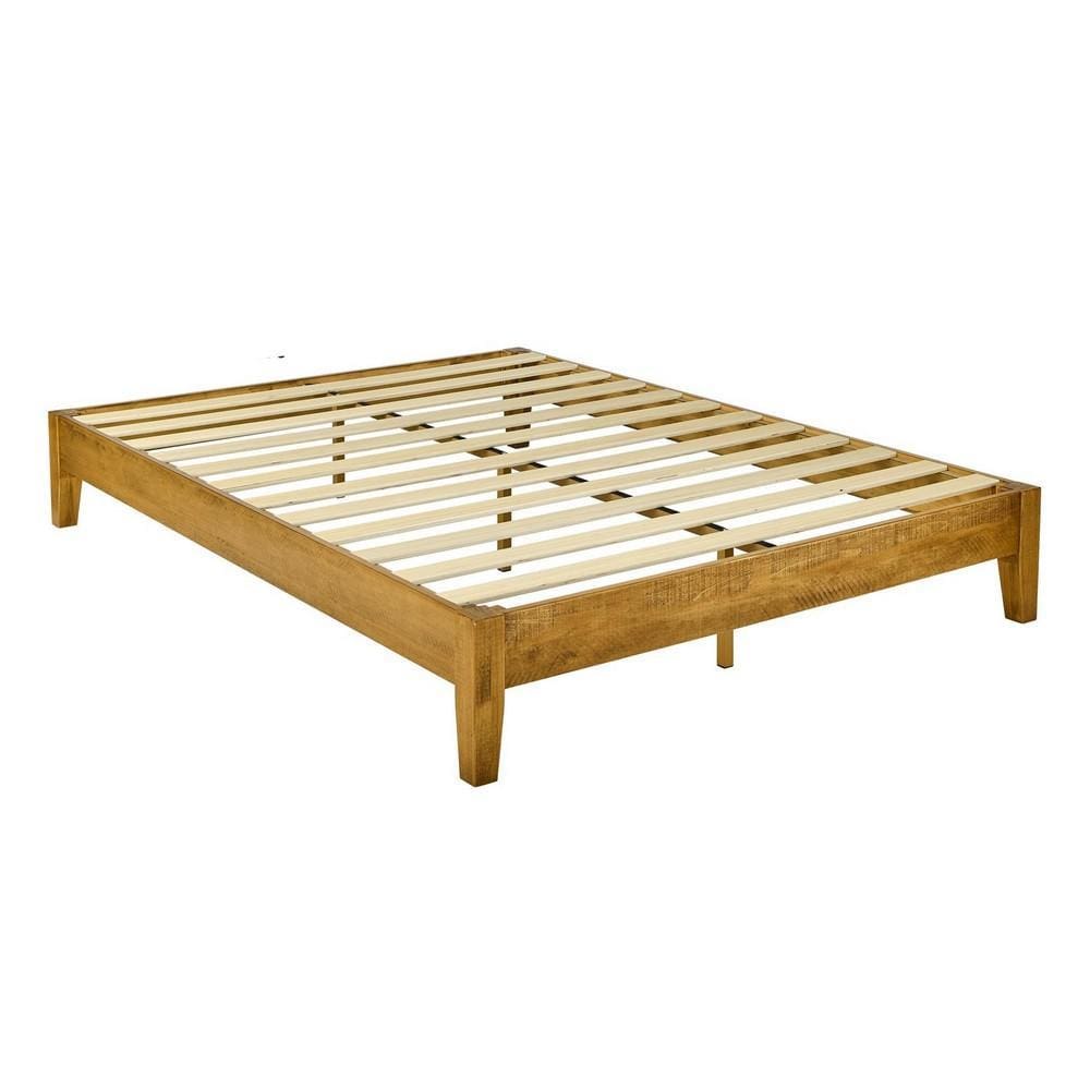 Platform Style Wooden Full Bed with Chamfered Feet Brown By Casagear Home BM230841