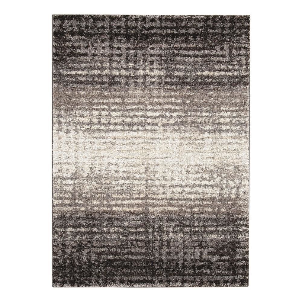 84 x 60" Abstract Grid Design Polypropylene Rug,Gray & Black By Casagear Home