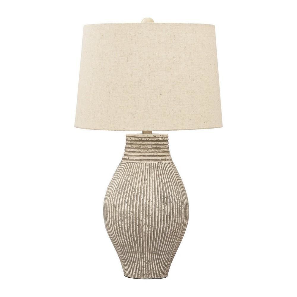 Drum Shade Table Lamp with Paper Composite Base, Beige By Casagear Home