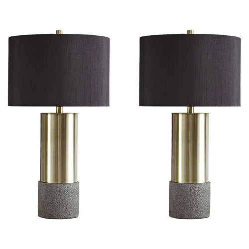Nova Table Lamp Set | Faux Concrete & Metal Base | Brass & Gray