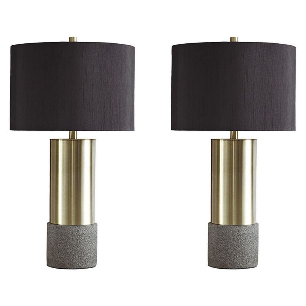 Faux Concrete & Metal Base Table Lamp, Set of 2, Brass & Gray By Casagear Home