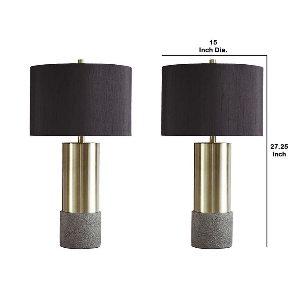Faux Concrete & Metal Base Table Lamp Set of 2 Brass & Gray By Casagear Home BM230945