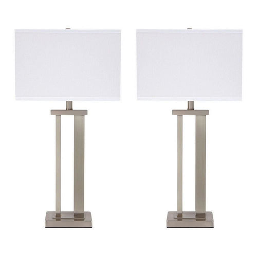 Nova Table Lamp Set | Metal Frame | Hardback Shade | White & Silver