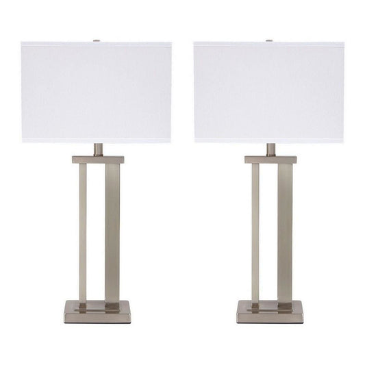 Nova Table Lamp Set | Metal Frame | Hardback Shade | White & Silver