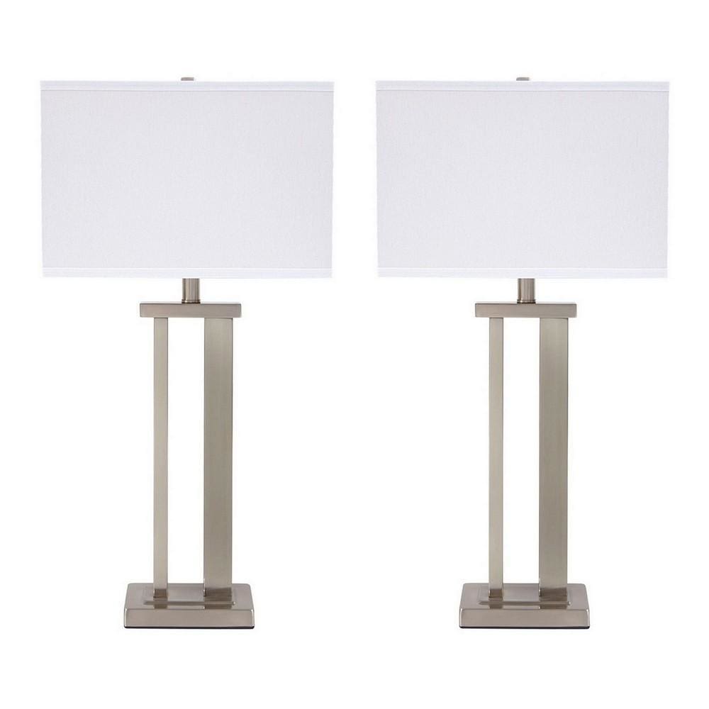 Nova Table Lamp Set | Metal Frame | Hardback Shade | White & Silver