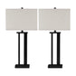Metal Frame Table Lamp with Hardback Shade, Set of 2, Off White and Bronze By Casagear Home