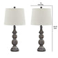Polyresin Turned Base Table Lamp Set of 2 Brown & Off White By Casagear Home BM230958