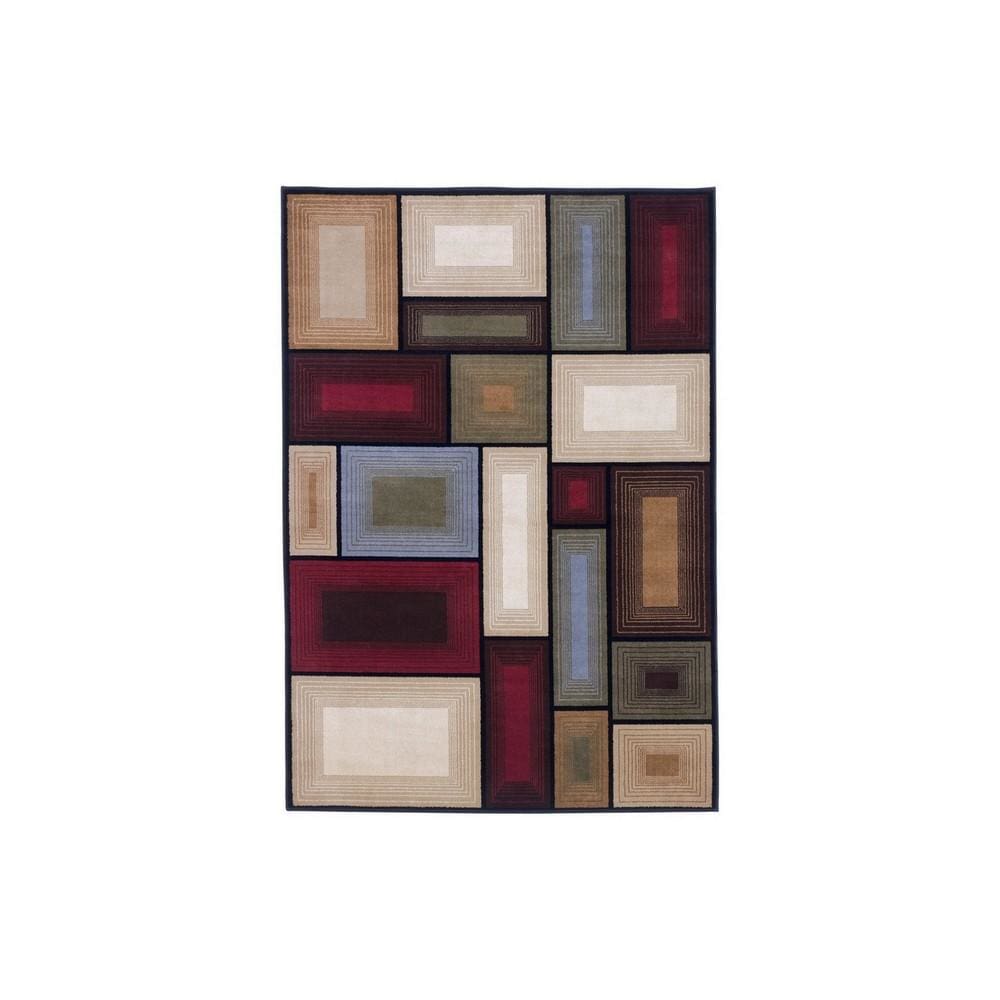 87 x 60" Olefin Rug with Geometric Design, Multicolor By Casagear Home