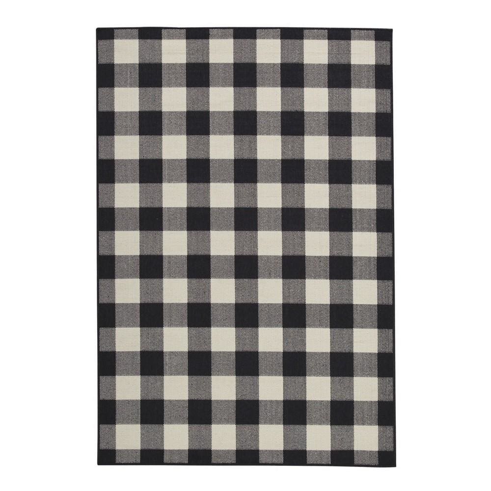 90 x 63" Checkerboard Pattern Polypropylene Rug,Cream & Black By Casagear Home