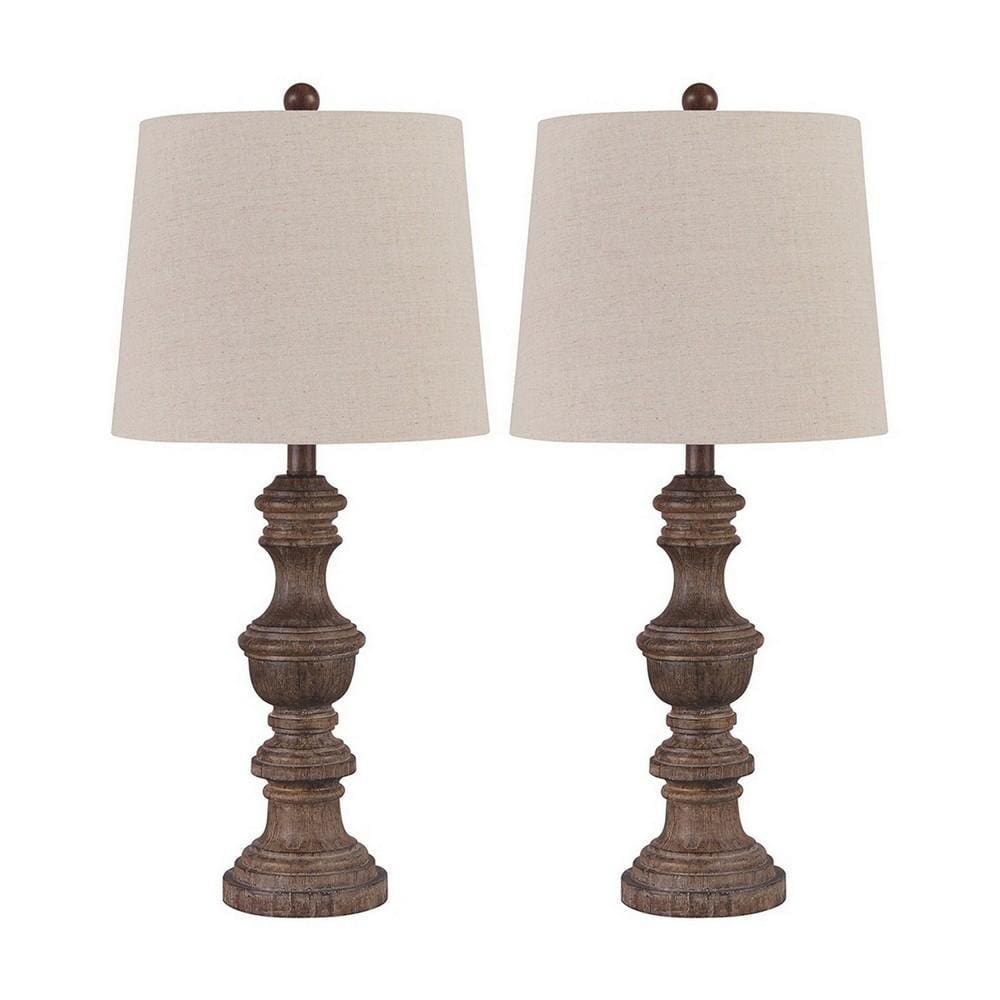 Tapered Fabric Shade Table Lamp, Set of 2, Gray & Brown By Casagear Home
