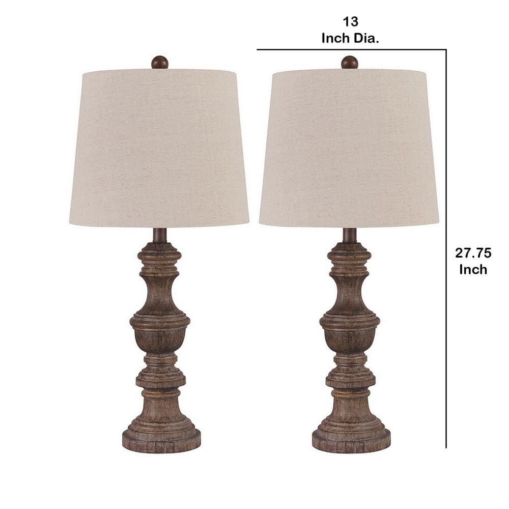 Tapered Fabric Shade Table Lamp Set of 2 Gray & Brown By Casagear Home BM230966