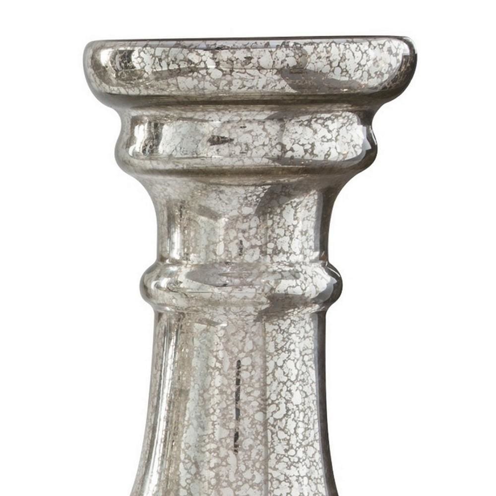 Glass Candleholder with Pedestal Base Set of 3 Silver By Casagear Home BM230978