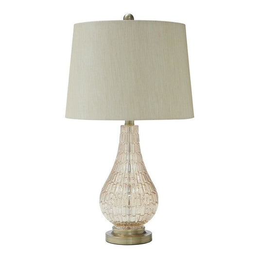 Bellied Glass Table Lamp with Fabric Shade, Beige & Clear By Casagear Home