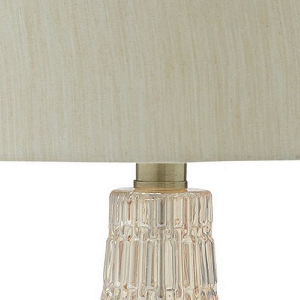 Bellied Glass Table Lamp with Fabric Shade Beige & Clear By Casagear Home BM230982