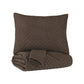 3 Piece Diamond Quilted Polyester Queen Coverlet Set, Brown By Casagear Home