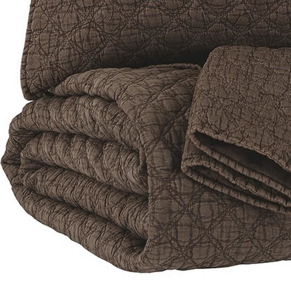 3 Piece Diamond Quilted Polyester Queen Coverlet Set Brown By Casagear Home BM230986