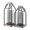 Geometric Lantern with Glass Hurricane,Set of 2,Black & Gray By Casagear Home