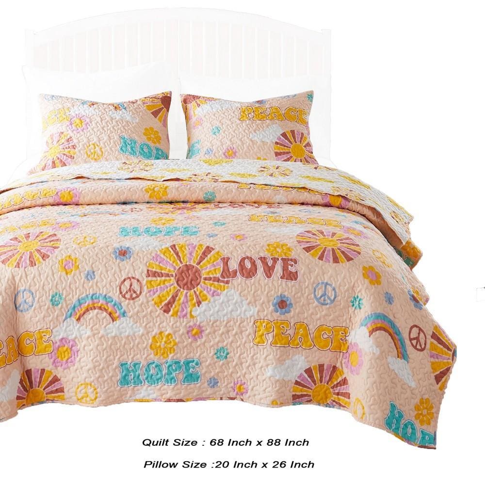 Berlin 2 Piece Rainbows and Clouds Print Twin Quilt Set Beige By Casagear Home BM231033
