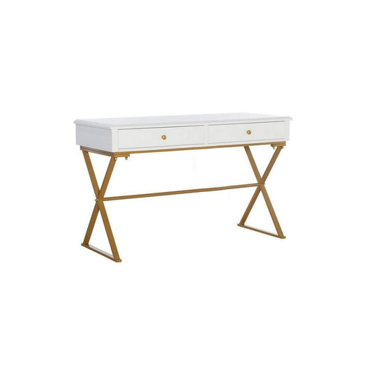 29" 2 Drawer Wood and Metal Desk, Gold and White By Casagear Home