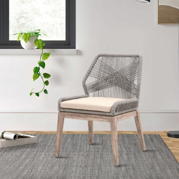 Intricate Rope Weave Dining Chair with Removable Cushion, Set of 2, Gray By Casagear Home