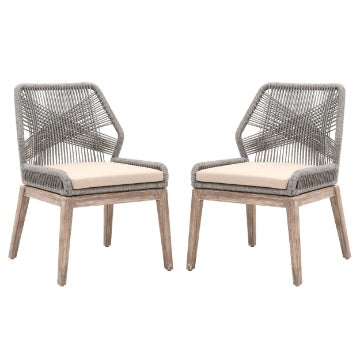 Intricate Rope Weave Dining Chair with Removable Cushion Set of 2 Gray By Casagear Home BM231080