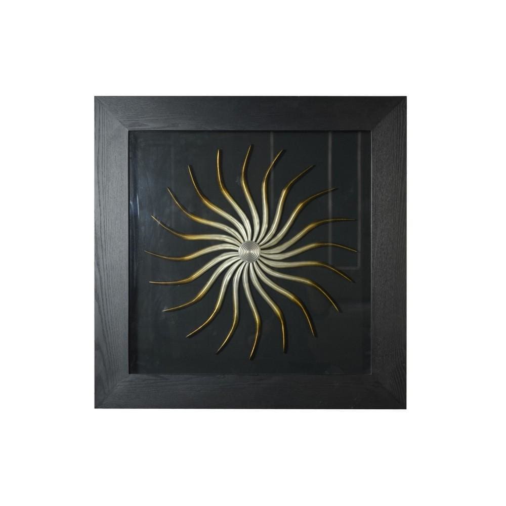 35 x 35 Handmade Sunburst Shadow Box Wall Decor,Black & Gold By Casagear Home BM231311