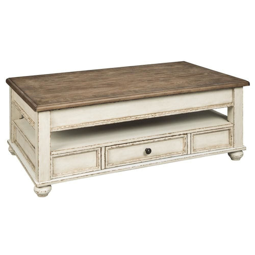 Juno Coffee Table | 18" | Lift Top | 2 Tone Wood | White & Brown