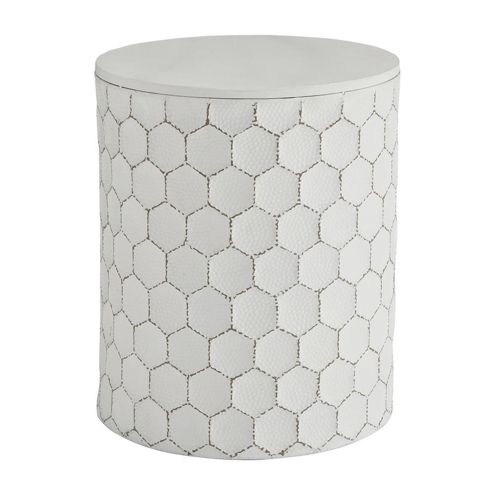 17'' Metal Accent Stool with Honeycomb Pattern, White By Casagear Home