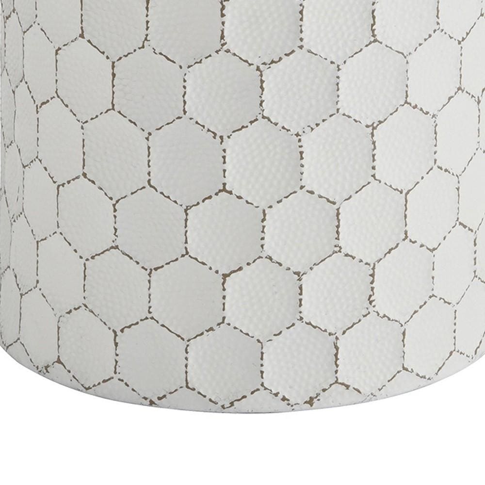 17’’ Metal Accent Stool with Honeycomb Pattern White By Casagear Home BM231410