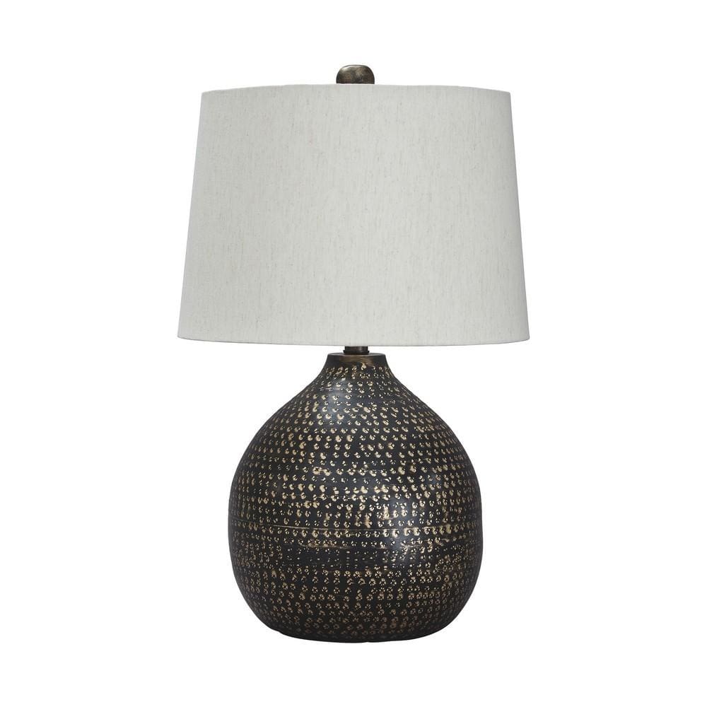 Nora Table Lamp | Pot Bellied Base | Dotted Pattern | Black