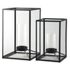 Metal Frame Lantern with Glass Hurricane, Set of 2, Black By Casagear Home